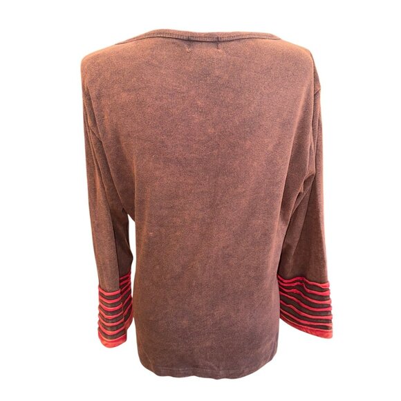 Boho Rising International Red Brown Embroider Tunic Top Floral Hippie Artsy Boho - Picture 2 of 9